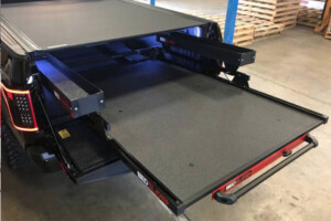 Truck bed sliding cargo tray extended