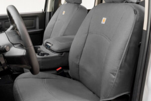 Gray truck front seats with seat covers