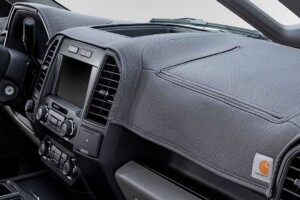 Truck dashboard with gray Carhartt dash cover