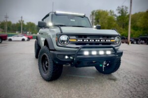 2022 Ford Bronco with lift kit, wheels, tires, rough country light bar